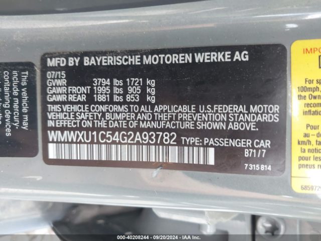 WMWXU1C54G2A93782 Mini Hardtop Cooper