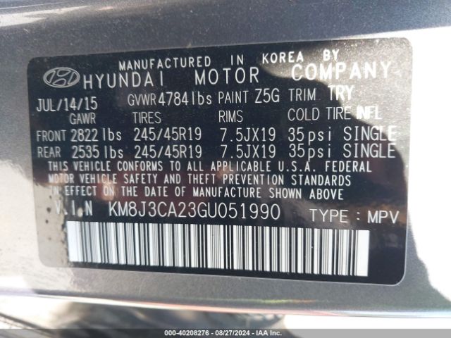 KM8J3CA23GU051990 Hyundai Tucson Limited