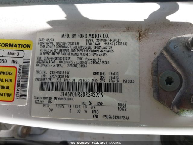 2013 FORD FUSION 3FA6P0HR8DR343935 Photo 8