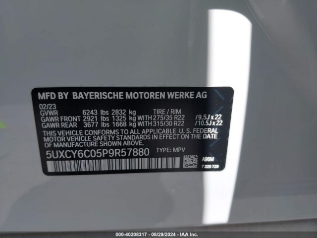 5UXCY6C05P9R57880 BMW X6 Xdrive40i