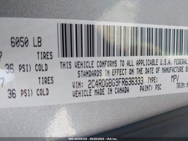 2C4RDGBG9FR636333 Dodge Grand Caravan Se Plus