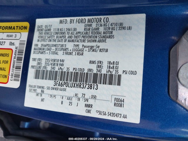 Ford Fusion Hybrid Se 2017 3FA6P0LUXHR373813 Image 9
