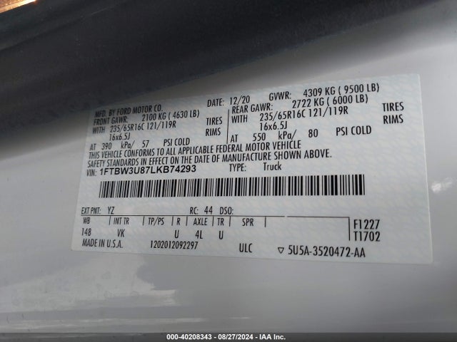 Ford Transit-350 Cargo Van 2020 1FTBW3U87LKB74293 Image 9