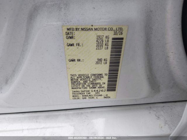 1N4AL3AP1HC144262 Nissan Altima 2.5 Sv