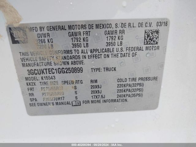 3GCUKTEC1GG250899 Chevrolet Silverado 1500 High Country