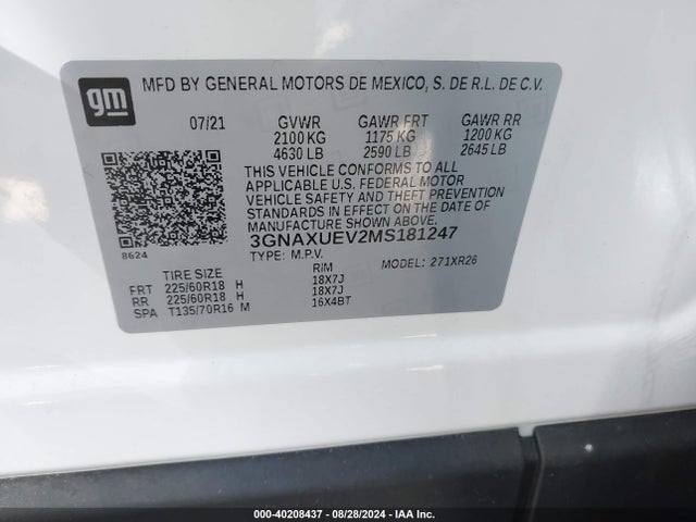 Chevrolet Equinox Awd Lt 2021 3GNAXUEV2MS181247 Image 9