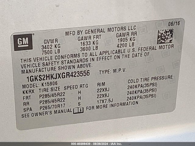 1GKS2HKJXGR423556 GMC YUKON XL DENALI