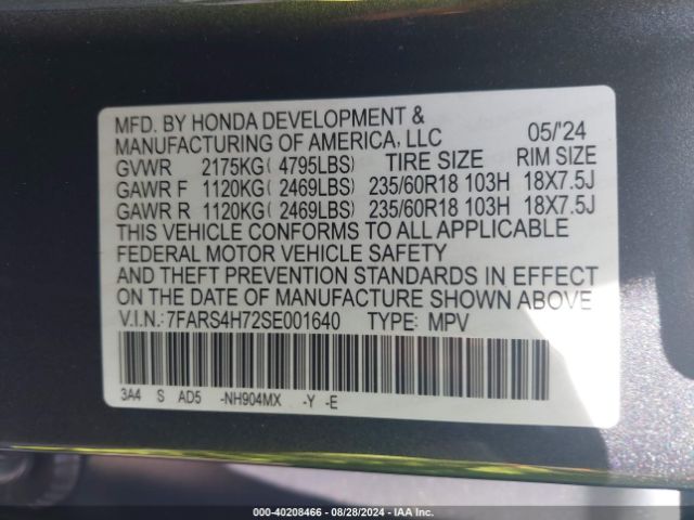 7FARS4H72SE001640 Honda Cr-v Ex-l Awd