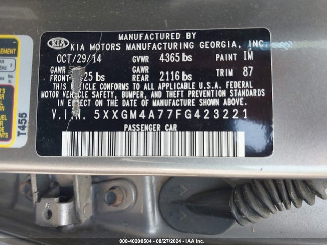 KIA Optima Lx 2015 5XXGM4A77FG423221 Image 9