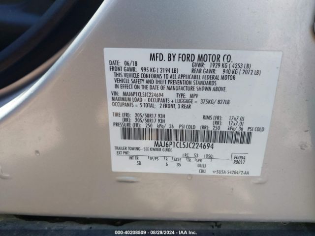 MAJ6P1CL5JC224694 Ford Ecosport Ses