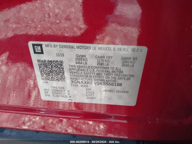 3GNAXKEV1KS556188 Chevrolet EQUINOX LT