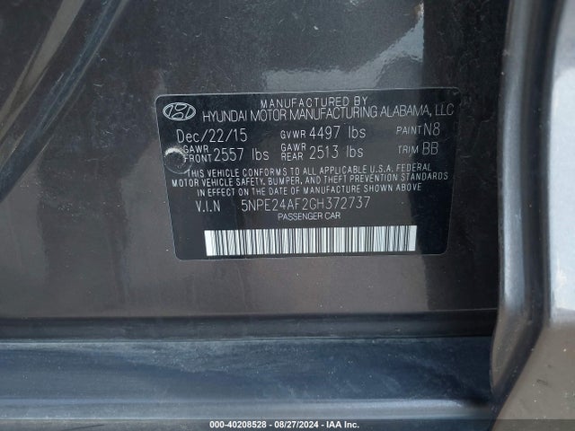 Hyundai SONATA SE 2016 5NPE24AF2GH372737 Image 9