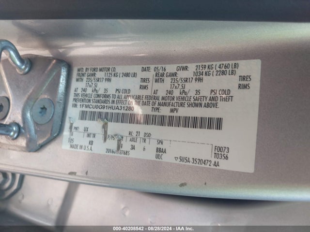Ford ESCAPE SE 2017 1FMCU0G91HUA31280 Image 9
