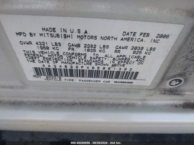 2006 MITSUBISHI GALANT 4A3AB36FX6E061392 Photo 8