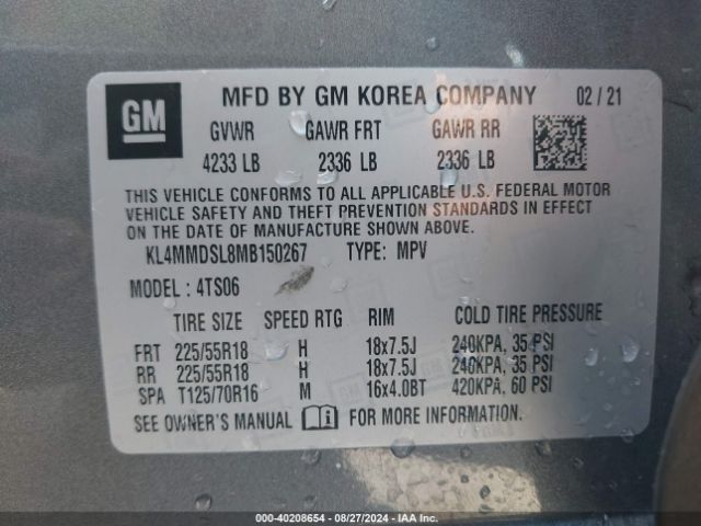 KL4MMDSL8MB150267 Buick Encore Gx Fwd Select