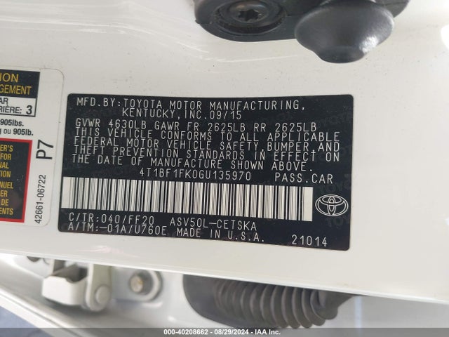 Toyota CAMRY SE 2016 4T1BF1FK0GU135970 Image 9