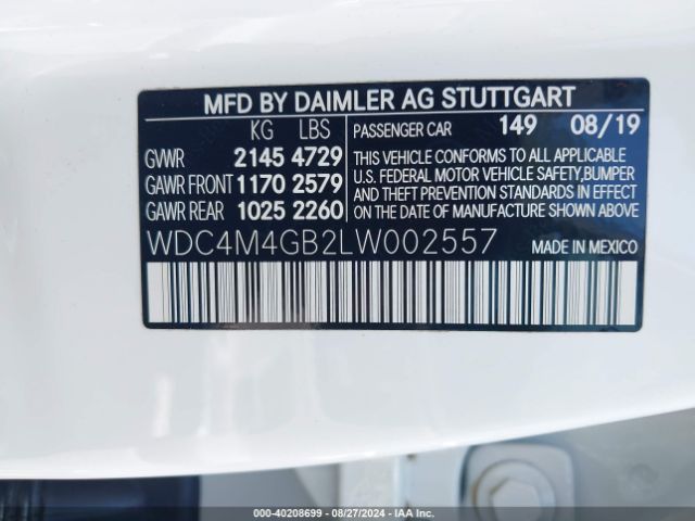 WDC4M4GB2LW002557 Mercedes-Benz GLB 250