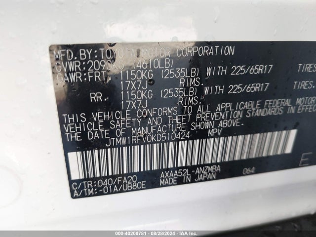 Toyota Rav4 Xle 2019 JTMW1RFV0KD510424 Image 9