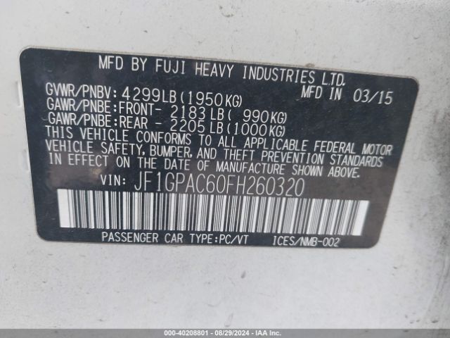 JF1GPAC60FH260320 Subaru Impreza 2.0i Premium