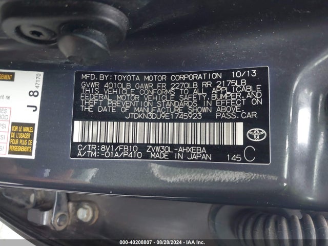 Toyota Prius Two 2014 JTDKN3DU9E1745923 Image 9