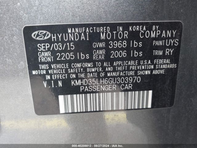 KMHD35LH6GU303970 Hyundai ELANTRA GT