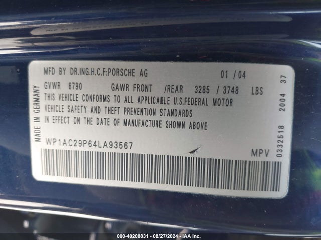 2004 PORSCHE CAYENNE WP1AC29P64LA93567 Photo 8