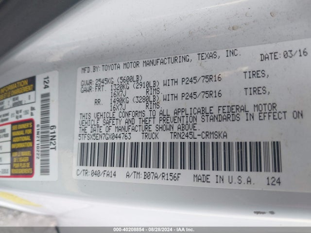 Toyota Tacoma Sr 2016 5TFSX5EN7GX044763 Image 9