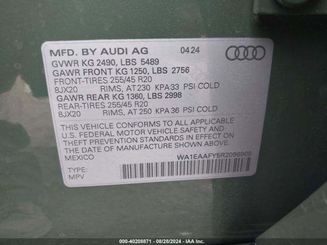WA1EAAFY5R2096905 Audi Q5 Premium Plus 45 Tfsi S Line Quattro