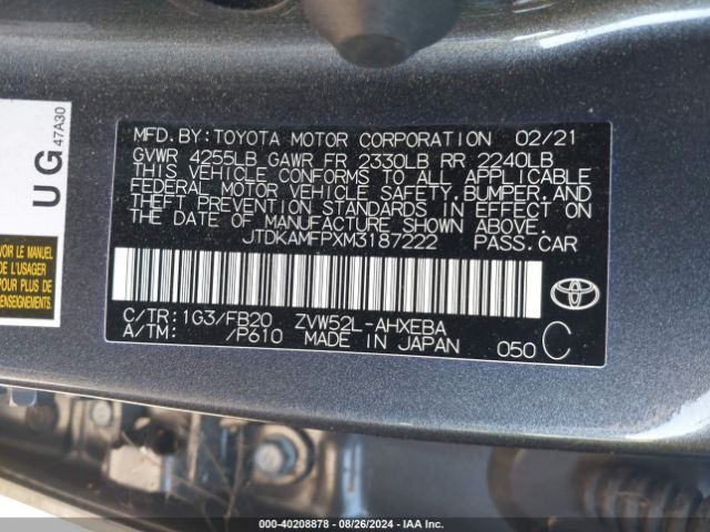 JTDKAMFPXM3187222 Toyota Prius Prime Le