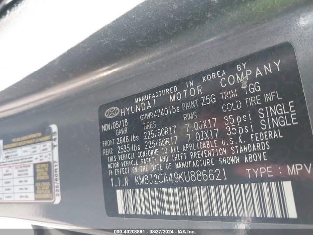 Hyundai TUCSON SE 2019 KM8J2CA49KU886621 Image 9
