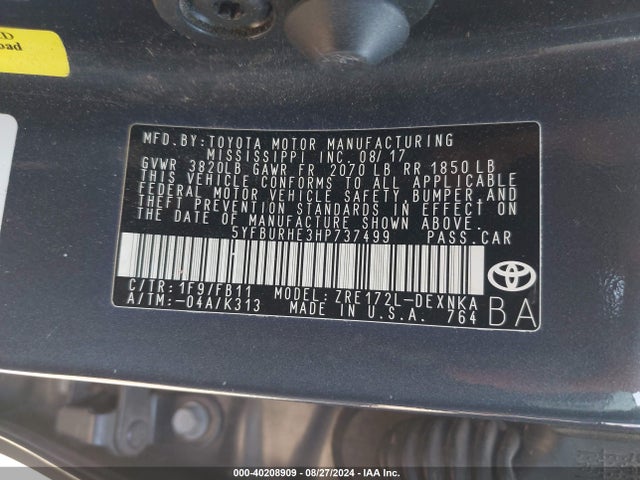 Toyota COROLLA LE 2017 5YFBURHE3HP737499 Image 9