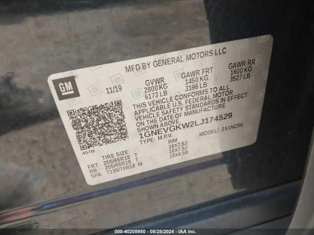 1GNEVGKW2LJ174529 Chevrolet Traverse Awd Lt Cloth