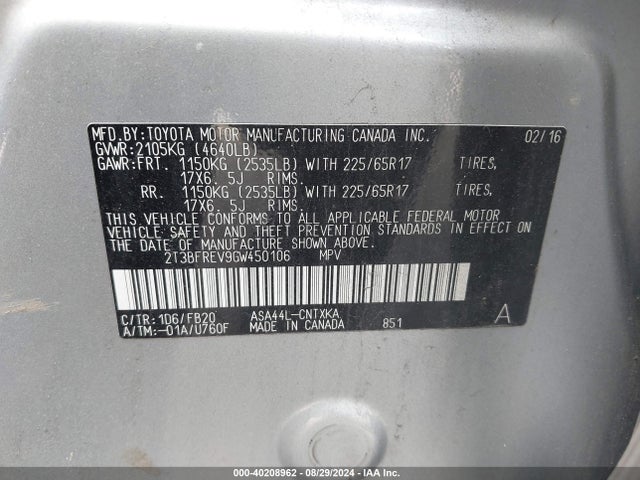 Toyota RAV4 LE 2016 2T3BFREV9GW450106 Image 9