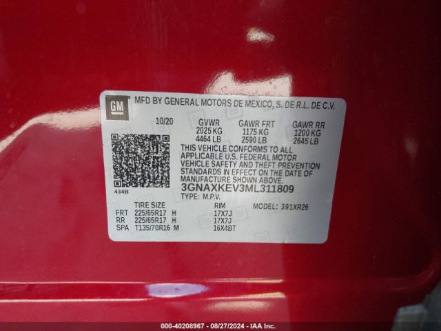 3GNAXKEV3ML311809 Chevrolet Equinox Fwd Lt