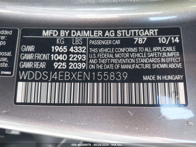 WDDSJ4EBXEN155839 Mercedes-Benz CLA 250