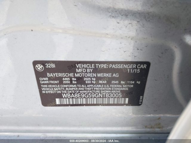 WBA8E9G59GNT83005 BMW 328I