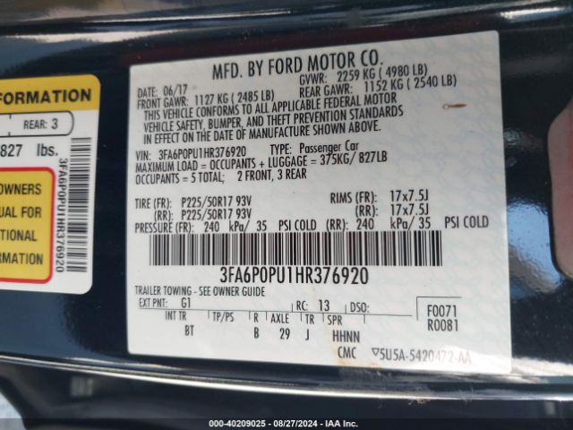 3FA6P0PU1HR376920 Ford Fusion Energi Se Luxury