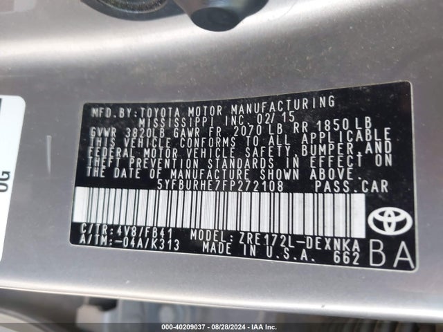 Toyota COROLLA LE 2015 5YFBURHE7FP272108 Image 9