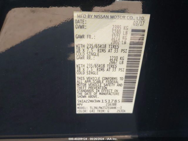 5N1AZ2MH3HN151785 Nissan MURANO S