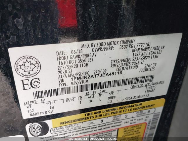 1FMJK2AT7JEA45116 Ford Expedition Max Limited
