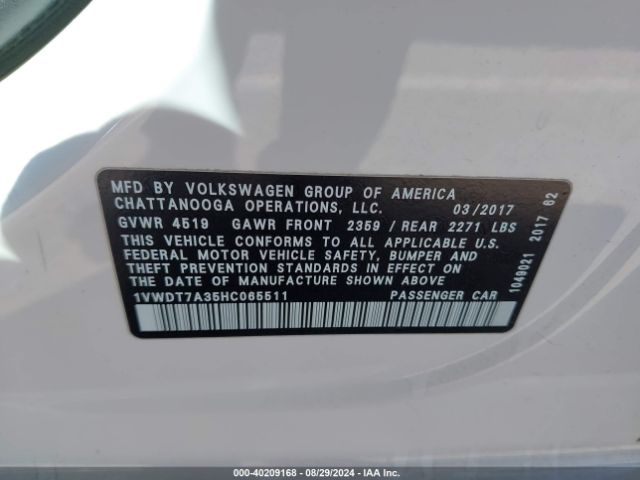 1VWDT7A35HC065511 Volkswagen Passat 1.8t R-line
