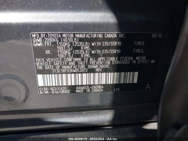 2T3C1RFV2KW053072 Toyota Rav4 Xle Premium
