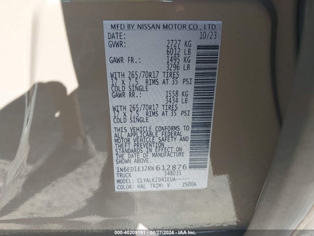 Nissan Frontier Pro-x 4x2 2024 1N6ED1EJ2RN612876 Image 9