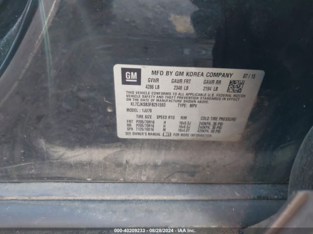 KL7CJKSB3FB251593 Chevrolet Trax 1ls