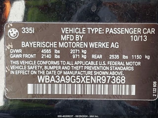 WBA3A9G5XENR97368 BMW 335i