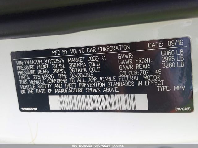 YV4A22PL3H1133574 Volvo Xc90 T6 Inscription
