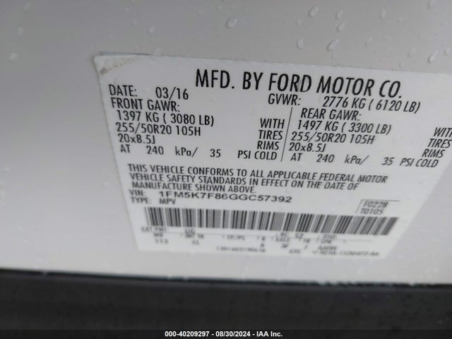 Ford Explorer Limited 2016 1FM5K7F86GGC57392 Image 9