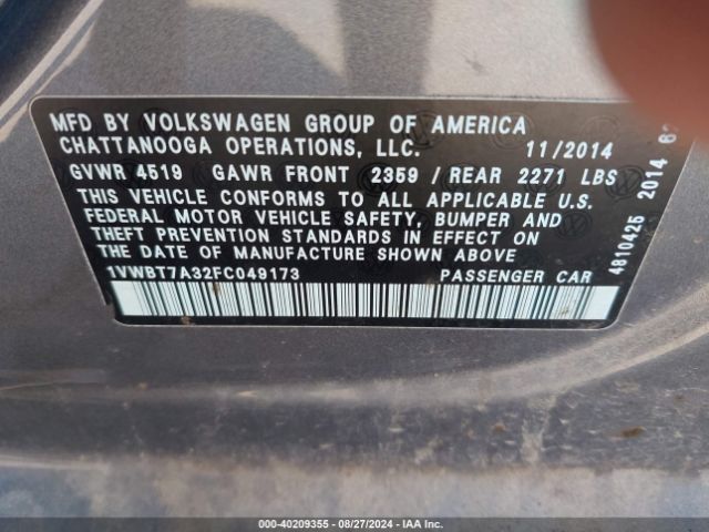1VWBT7A32FC049173 Volkswagen Passat 1.8t Se