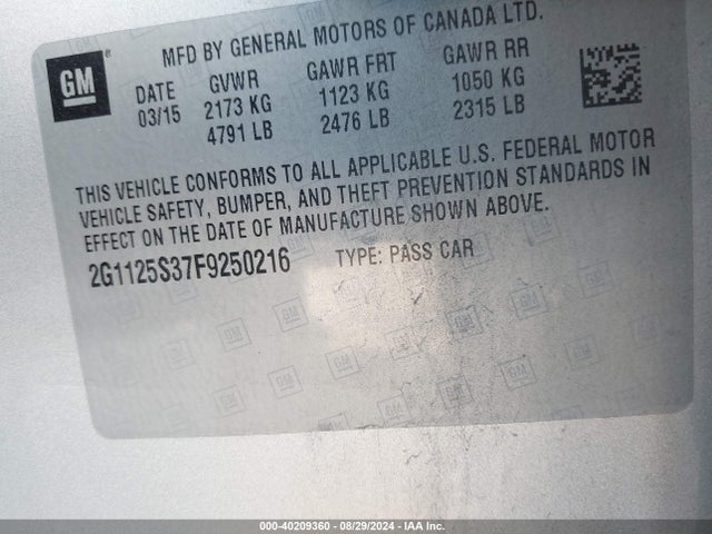Chevrolet Impala 2lt 2015 2G1125S37F9250216 Image 9