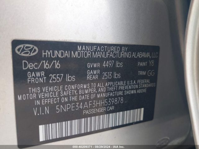 5NPE34AF3HH539878 Hyundai Sonata Limited
